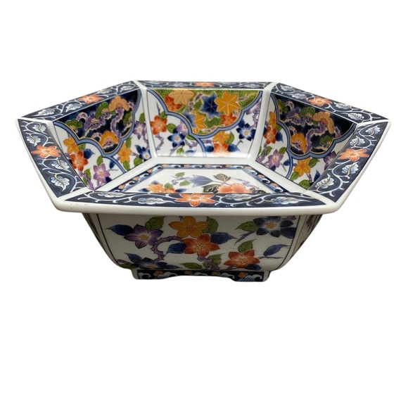 Vintage Imari Japanese Floral Hexagonal Serving Bowl China - Picture 2 of 8